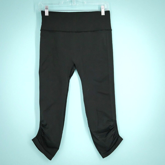 Lululemon Size 8 Black In the Flow Crop Cropped Length Pull On Active Leggings - Picture 1 of 6